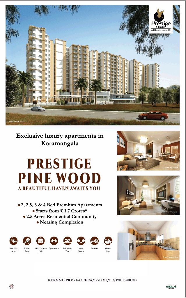 Exclusive luxury apartments at Prestige Pine Wood in Koramangala, Bangalore Update